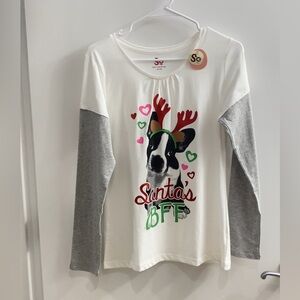 SO Girls Christmas Tee Shirt – Holiday Dog Santa’s BFF Graphic Top